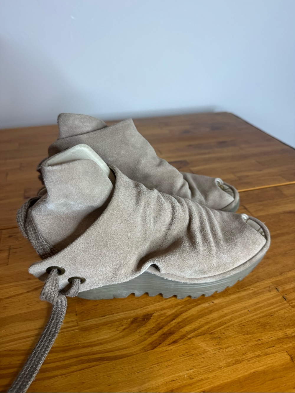 Fly London Yema Wedge Suede Leather Peep Toe Ankle Booties Size 37